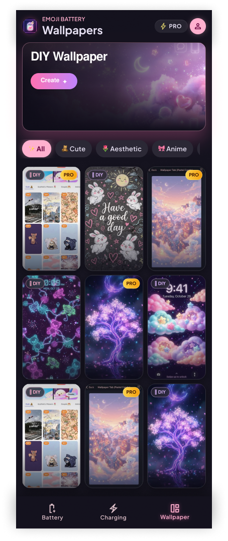 BatMoji DIY wallpaper screen with a pastel lock screen theme